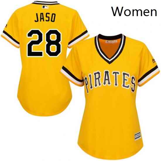Womens Majestic Pittsburgh Pirates 28 John Jaso Replica Gold Alternate Cool Base MLB Jersey